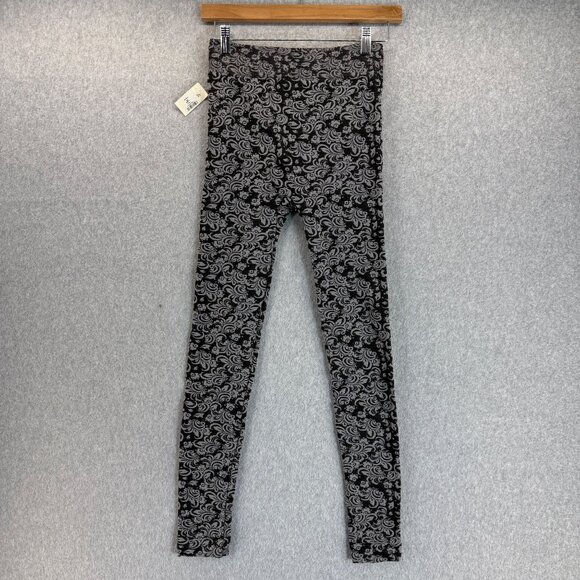 Black Gray Floral Patterned Womens Leggings OS One Size Stretch Tights Baselayer - Picture 10 of 13